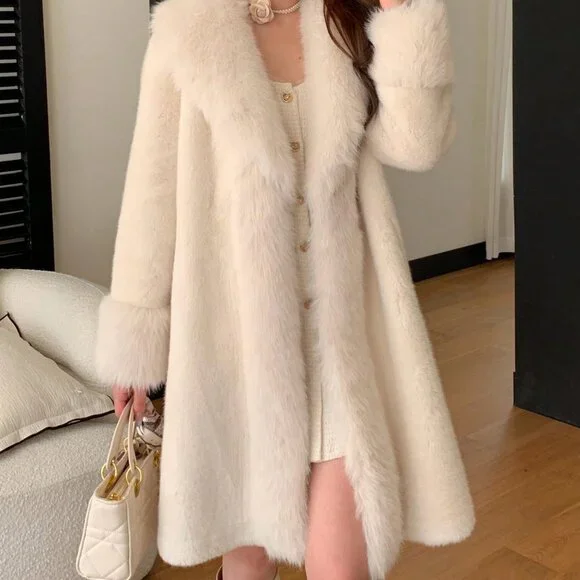 Women's Elegant plush Faux Fur Collar Jacket coat - Picture 3 of 8